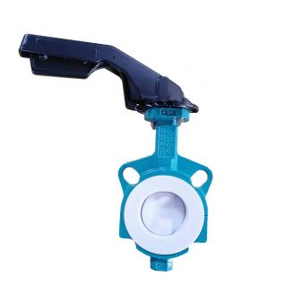 PTFE/PFA 1inch split butterfly valve hand lever 